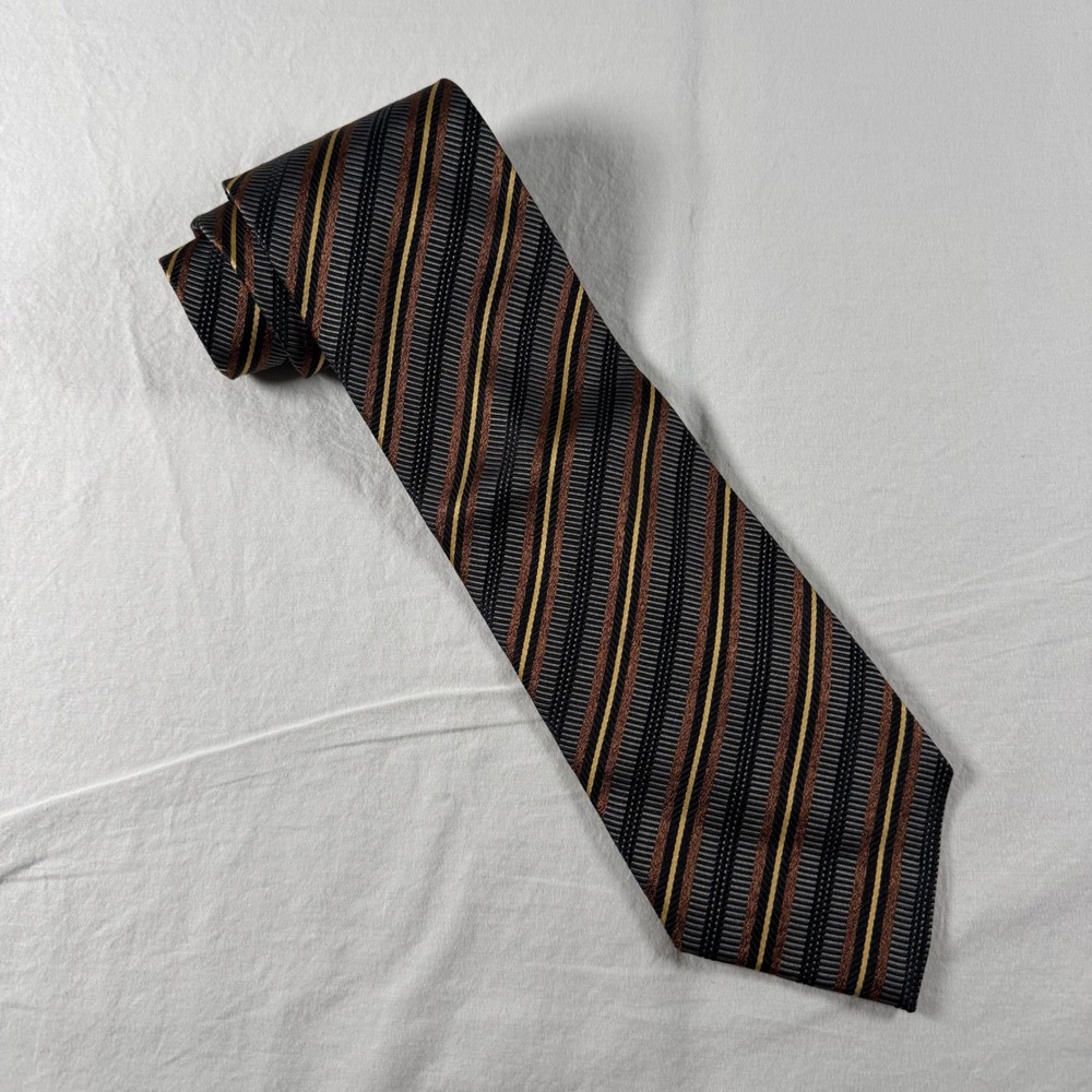 XMI for Mark Shale Men's Brown Striped 100% Silk Hand Made Necktie